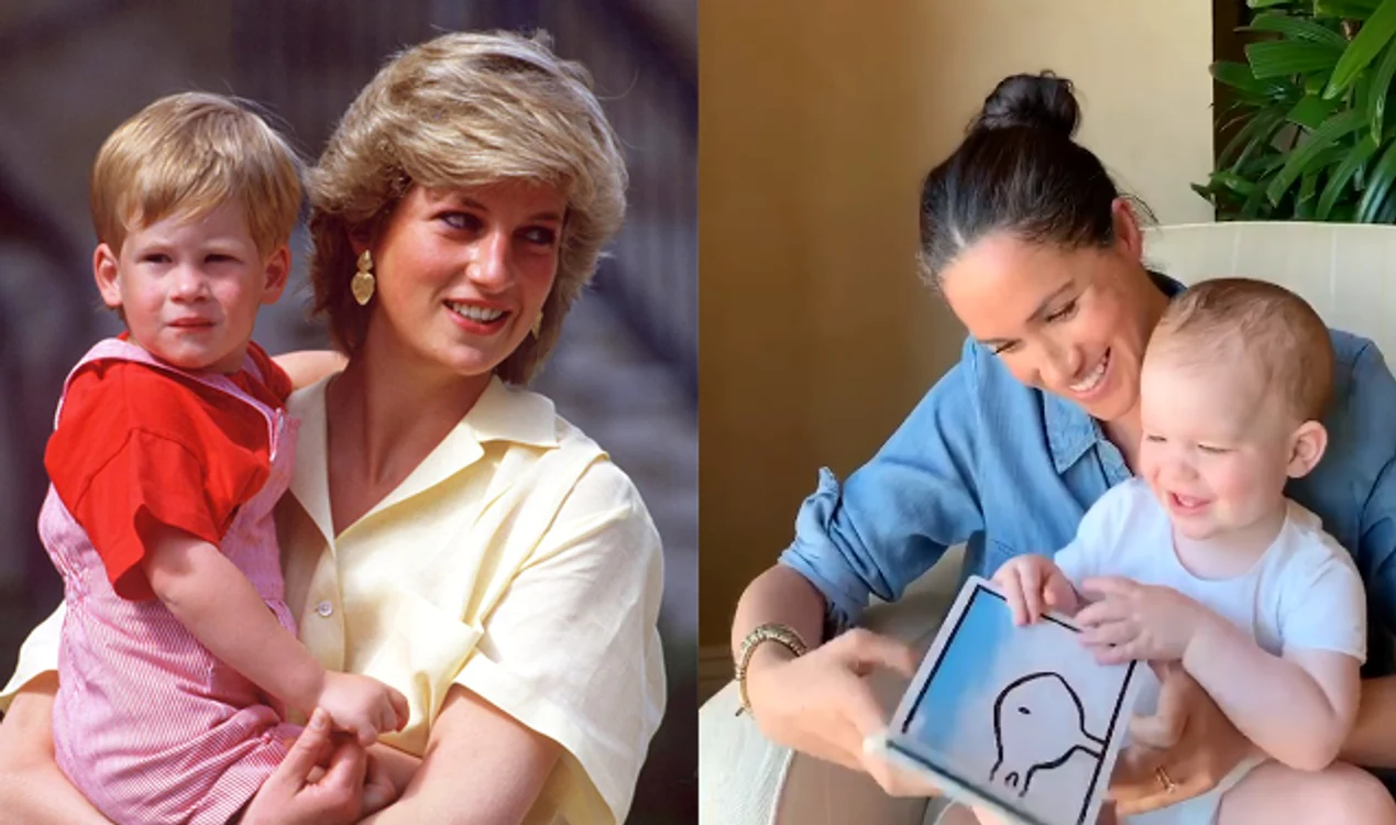 Micuțul Archie (dreapta) seamănă leit cu prințul Harry (stânga, în brațele prințesei Diana)foto: captură Instagram, Profimedia