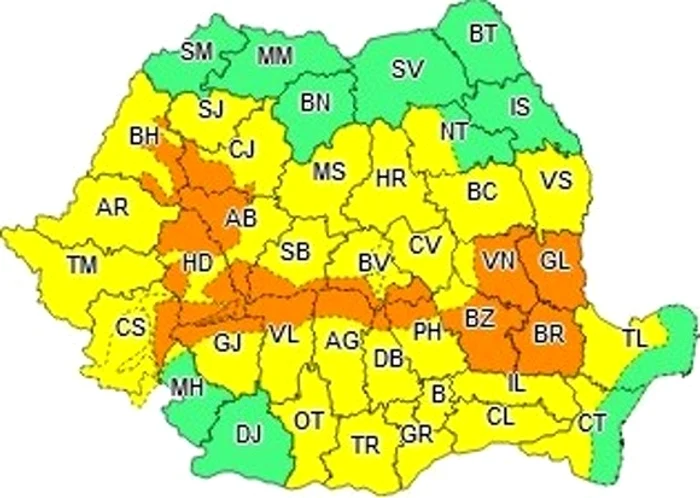 Romnia se află până mâine sub avertizare meteo de vreme instabilăSursa foto: ANM