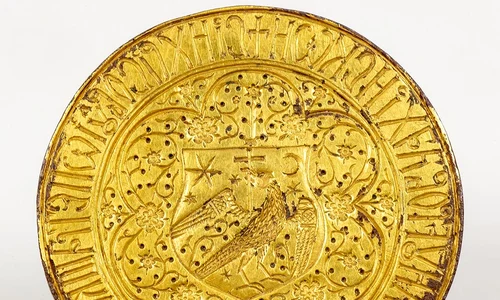 Tiparul sigilar folosit pentru imprimarea sigiliului mare domnesc de către domnul Țării Românești Pătrașcu cel Bun (© Facebook / Muzeul Național de Istorie a României)