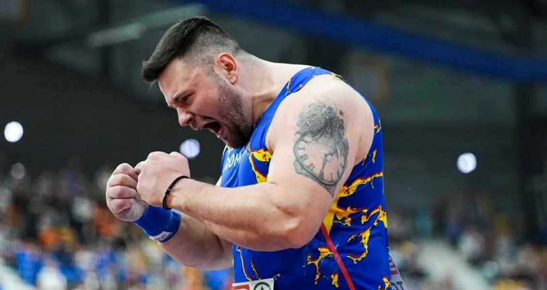 Bucuria lui Andrei Rareş Toader după câștigarea medaliei de aur. Foto European Athletics