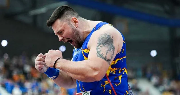 Bucuria lui Andrei Rareş Toader după câștigarea medaliei de aur. Foto European Athletics