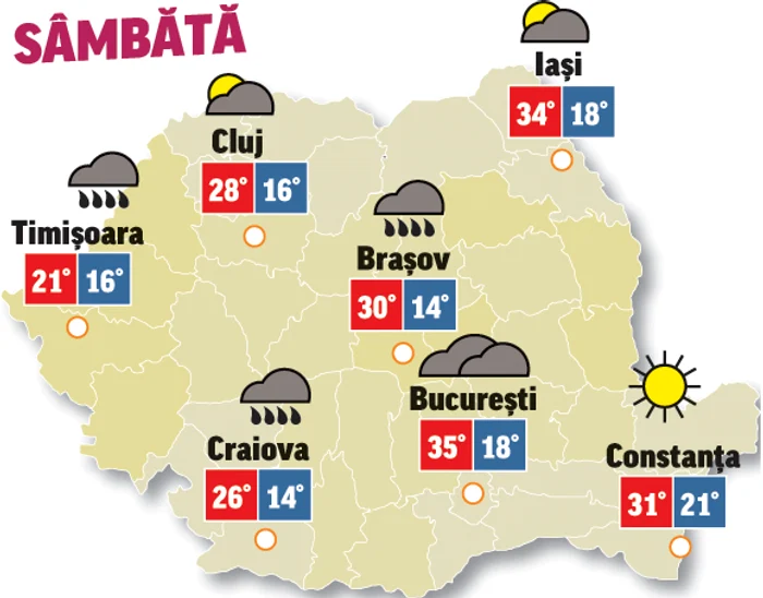 Astăzi, deși temperaturile se vor menține ridicate, sunt anunțate precipitații abundente în vestul, centrul și nordul țării