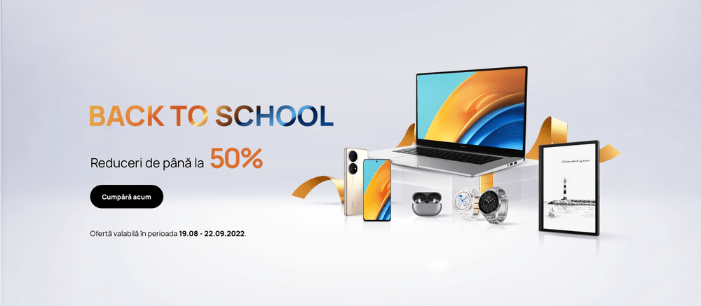 Huawei îți aduce cele mai performante și elegante laptopuri pentru şcoală şi distracţie, acum reduse cu până la 50% pe toată perioada campaniei Back To School