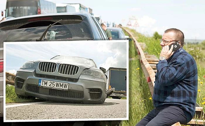 Accidentul în care BMW-ul lui Cornu a rămas fără o roată a avut loc la ieşirea din Remetea Foto: Inquam Photos
