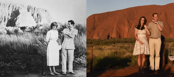 Prințesa Diana și Prințul Charles (stânga) și Kate Middleton și Prințul William (dreapta)