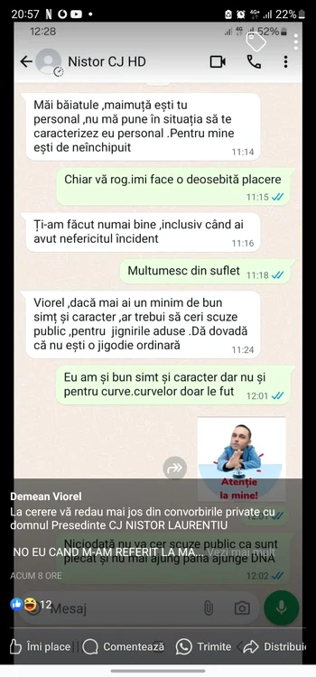 Mesjele trimise de Viorel Demean. Sursa: pagina sa de Facebook.