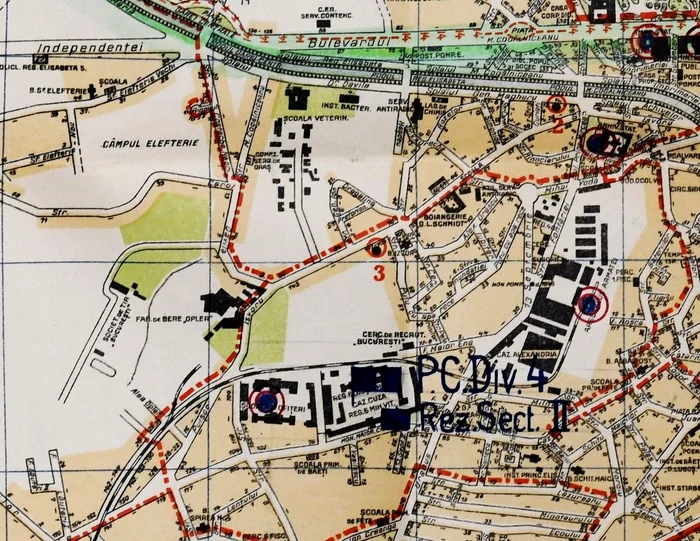 Zona Arsenalului Armatei și a Arhivelor Statului (Complexul Mihai Vodă), pe harta Bucureștiului (© ANR, fond Casa Regală. Miscelanee, dosar 1119 - detaliu)