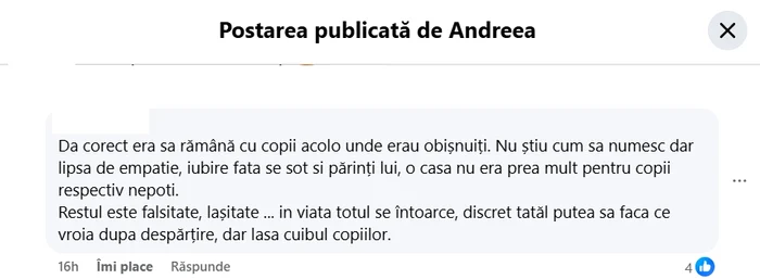 Comentariul de la postarea cu apartamentul - Foto: Facebook