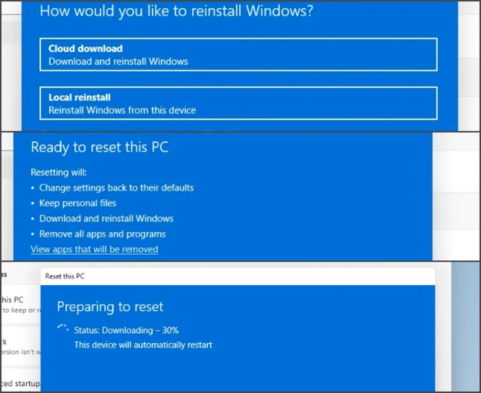 Resetare Windows 11