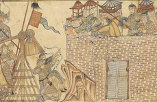 Asediu reprezentat în „Jami' al-tawarikh” de Rashid al-Din Hamadani. Manuscris din Ilhanatul mongol, de la începulul secolului al XIV-lea