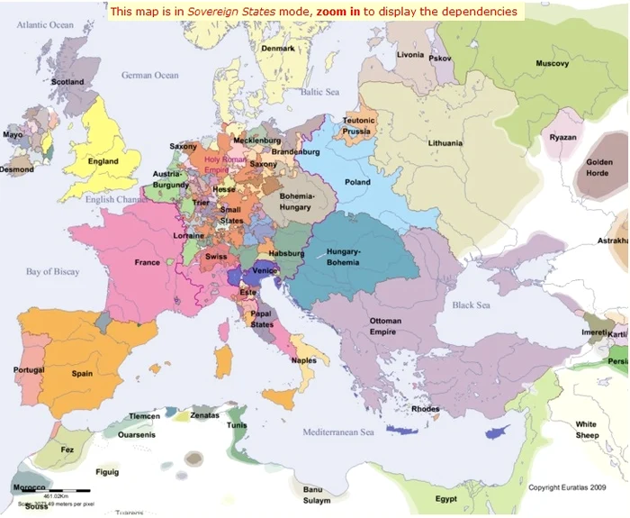 Hartă Europa, anul 1500 / sursă: Euratlas.net