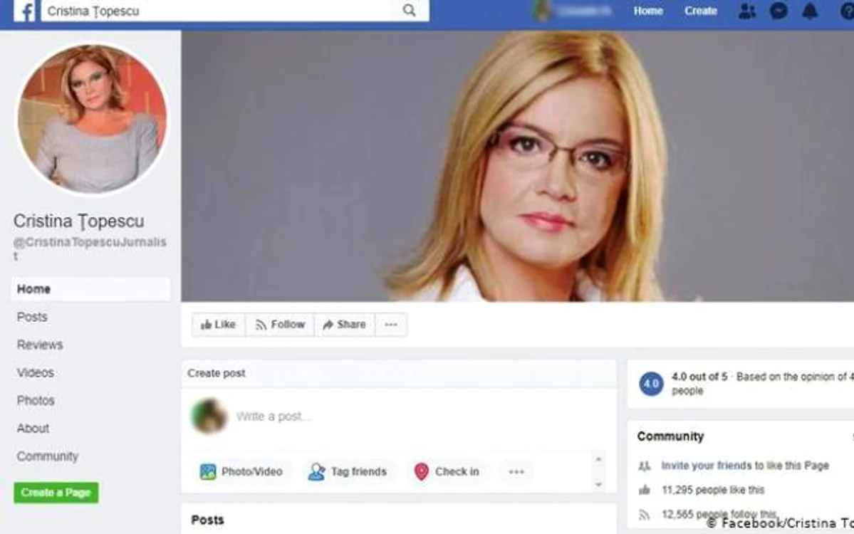 Pagina de FB a jurnalistei Cristina Ţopescu