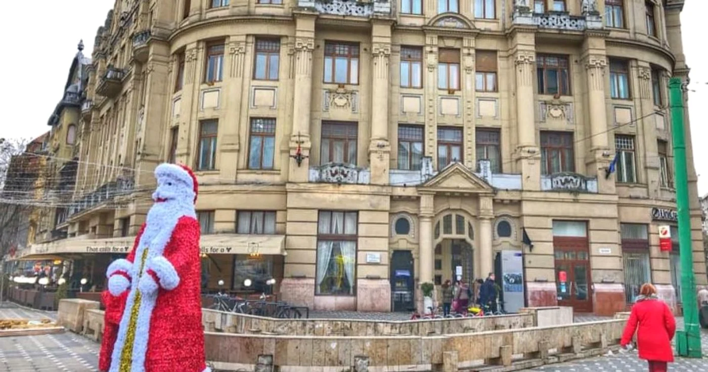 Moş Crăciun în centrul Timişoarei FOTO Facebook/Graziella Dan