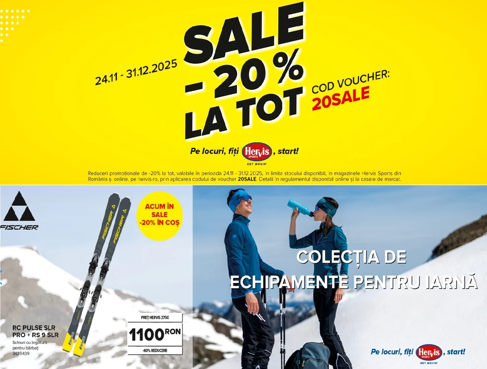 Banner Oferte de iarnă Hervis Sport: produse Top Seller cu reduceri până la 20% Colaj Hervis