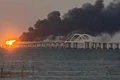 Incendiu Pod Crimeea, Ucraina, Strâmtoarea Kerci, 8 octombrie 2022 Sursa Facebook / Euromaidan