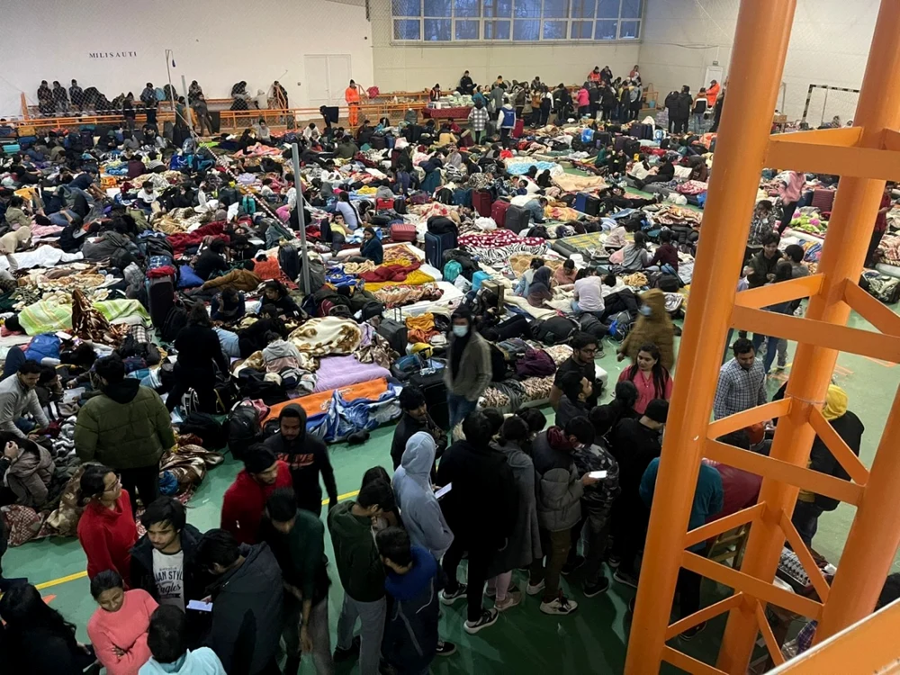 Sala de sport din Milişăuţi, centru pentru refugiaţi FOTO: Facebook/Sânge pentru România