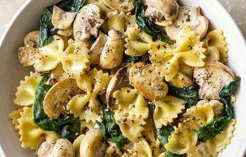farfalle cu ciuperci si spanac jpg