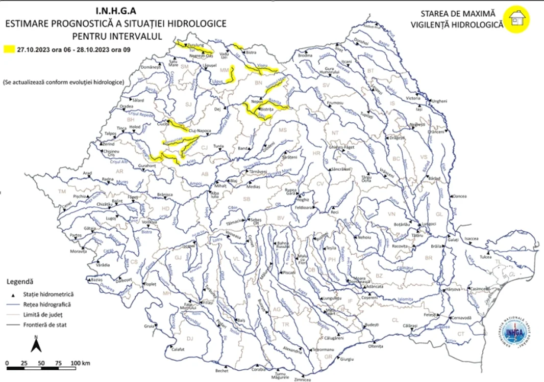 Zonele afectate de codul galben / foto: INHGA