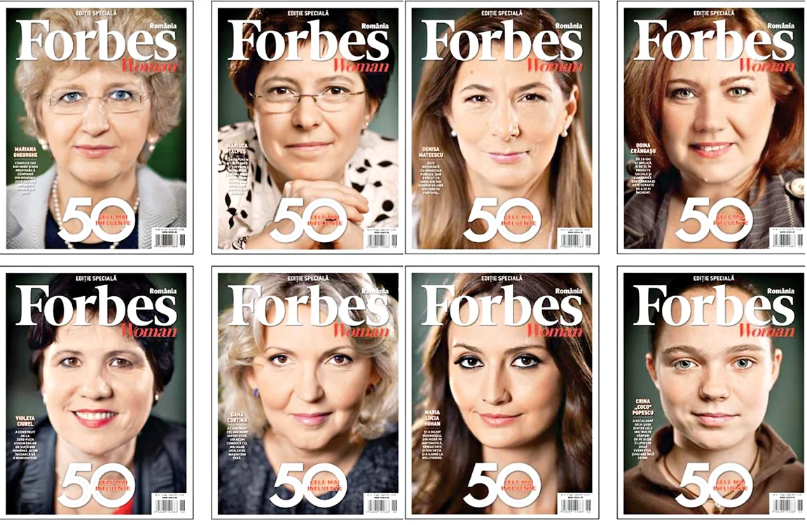 
    Cele opt coperte ale ediţiei speciale au fost alese de editorii Forbes România, din cele peste 25 de şedinţe foto dedicate acestui proiect, pentru a ilustra diferitele faţete ale influenţei  