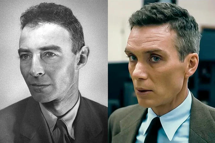 Robert Oppenheimer și actorul irlandez Cillian Murphy (în dreapta)