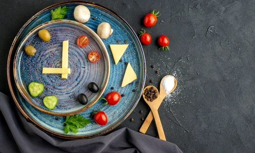 view delicious cheese fresh vegetables blue trays spices black distresed background jpg
