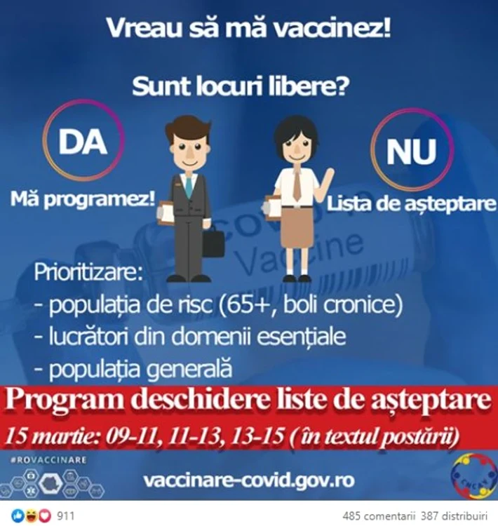 Persoanele care au dorit să se programeze la vaccinare au constatat că platforma nu este operațională