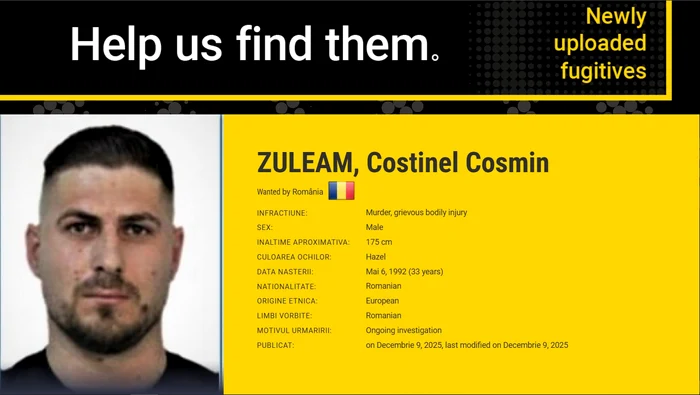 Cosmin Zuleam, pe lista Europol a celor mai căutați infractori. Singurul ucigaș al lui Adrian Kreiner încă liber