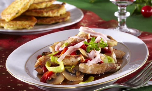 Pork with mushrooms and red beet jpeg