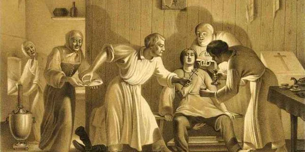 Ritualul castrării la scopiţi FOTO desen din presa rusă din secolul XIX
