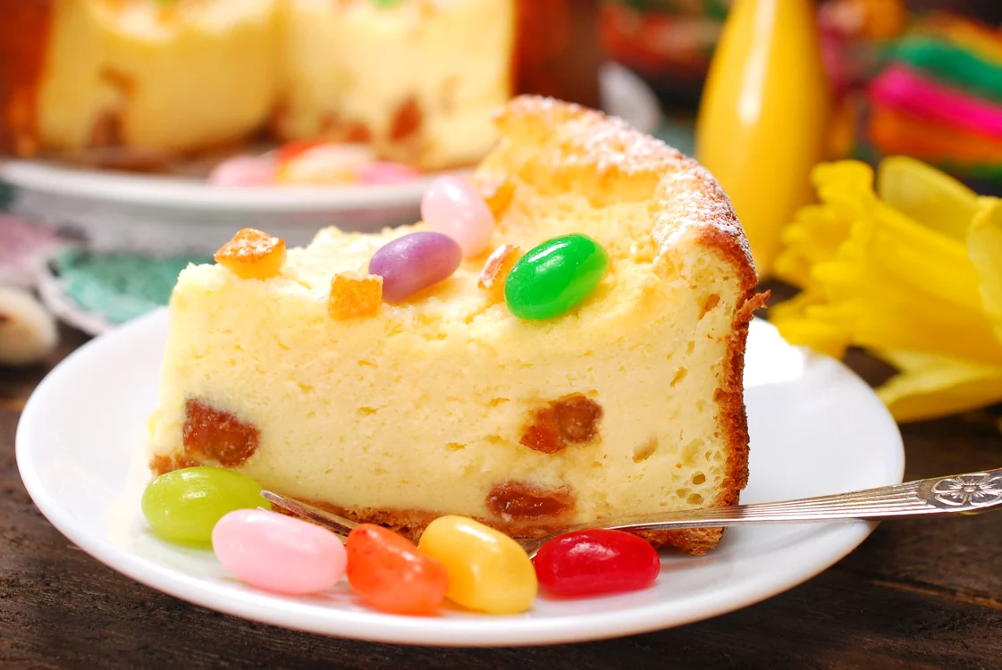 cheesecake with raisins for easter on wooden table jpeg