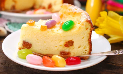 cheesecake with raisins for easter on wooden table jpeg