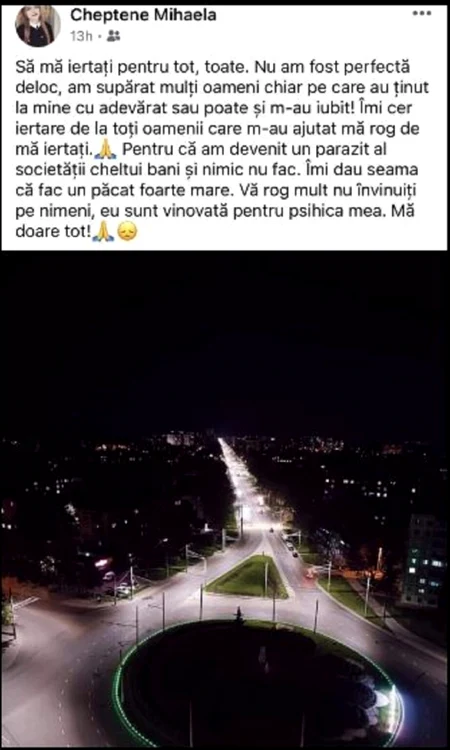 Mesajul postat de tânără, pe Facebook