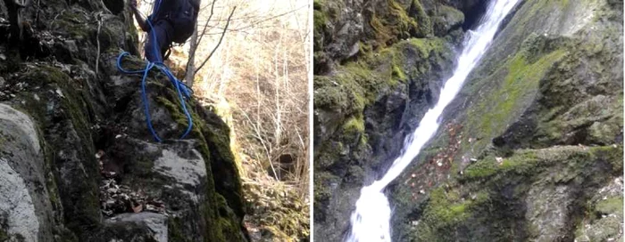 Canionul de Cascade Vultureasa din Munţii Căpăţânii - Vâlcea - salvamontişti în căutarea unor urme în cazul abandonării unor echipamente montane Foto Adevărul credit Salvamont Vâlcea
