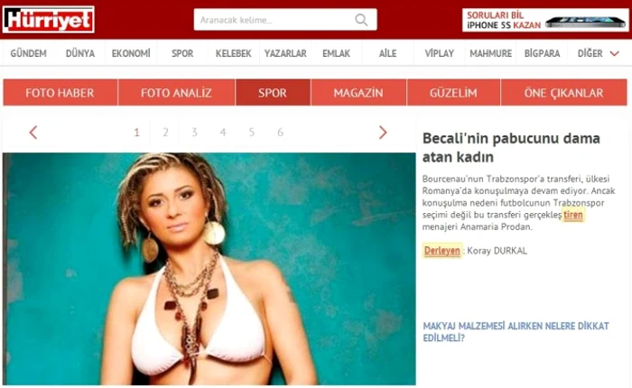 
    Anamaria Prodan, în presa turcă  