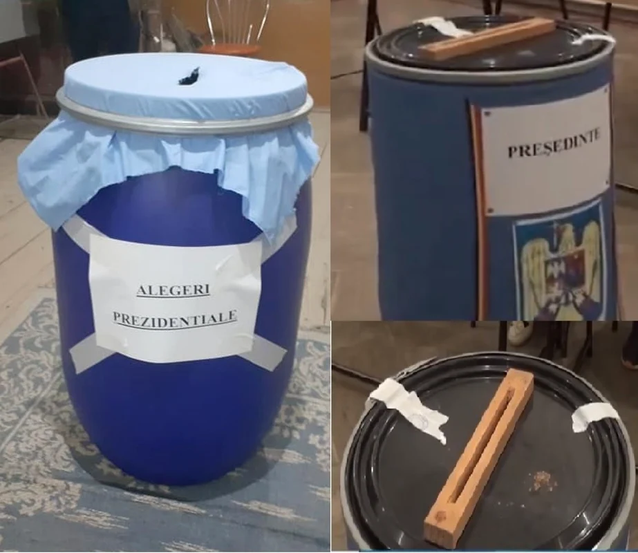 Urnele - butoaie pentru murături sau tărâţe folosite de ani de zile în comune din Vâlcea la alegerile electorale Foto colaj