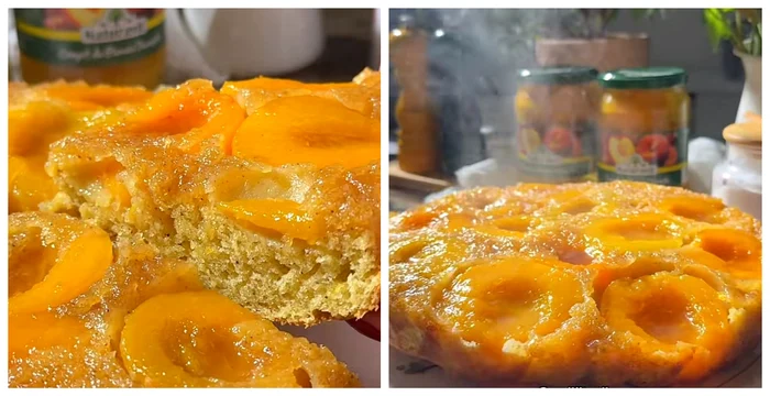 Prăjitura cu piersici / FOTO: Colaj captură video TikTok