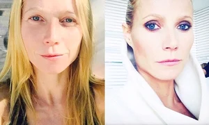 Gwyneth este o femeie frumoasă şi cu machiaj (foto dreapta) şi complet naturală (foto stânga) jpeg