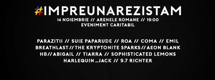 Afişul evenimentului caritabil în care se strâng fonduri pentru victimele de la Colectiv
