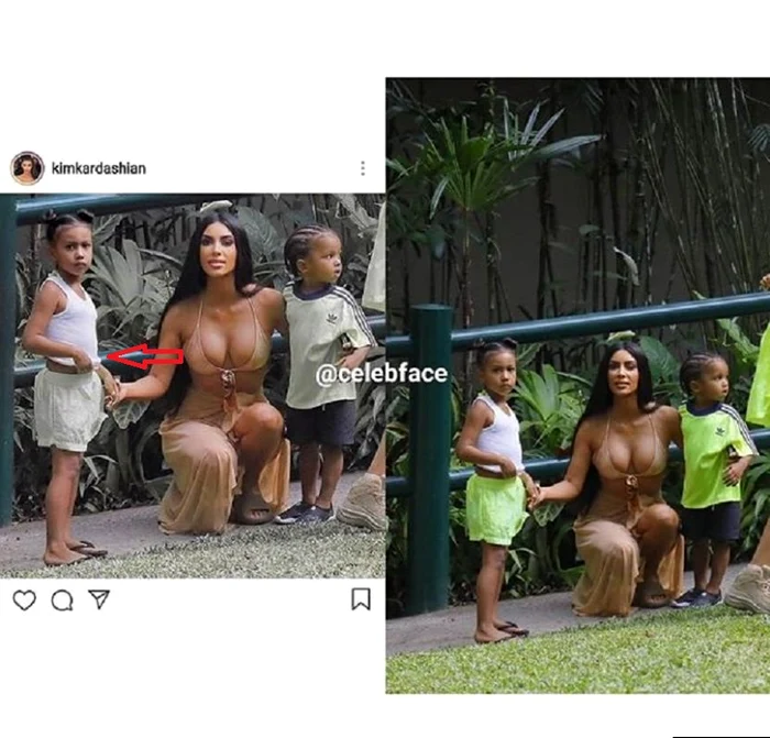 Pe lângă faptul că a folosit un filtru ca fetița ei să pară mai albă, Kim i-a retușat micuței și burtica, făcând-o pe aceasta să pară mai slabă