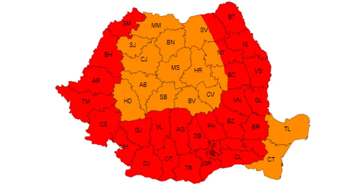 România sub cod portocaliu si rosu de canicula - Foto Anm