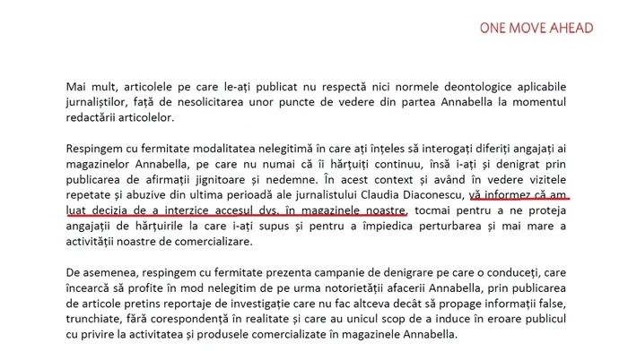 Notificarea privind interdicţia de a mai pătrunde în magazinul retailer-ului Annabella primită de un jurnalist din Vâlcea Sursa Timpul de Vâlcea - 2