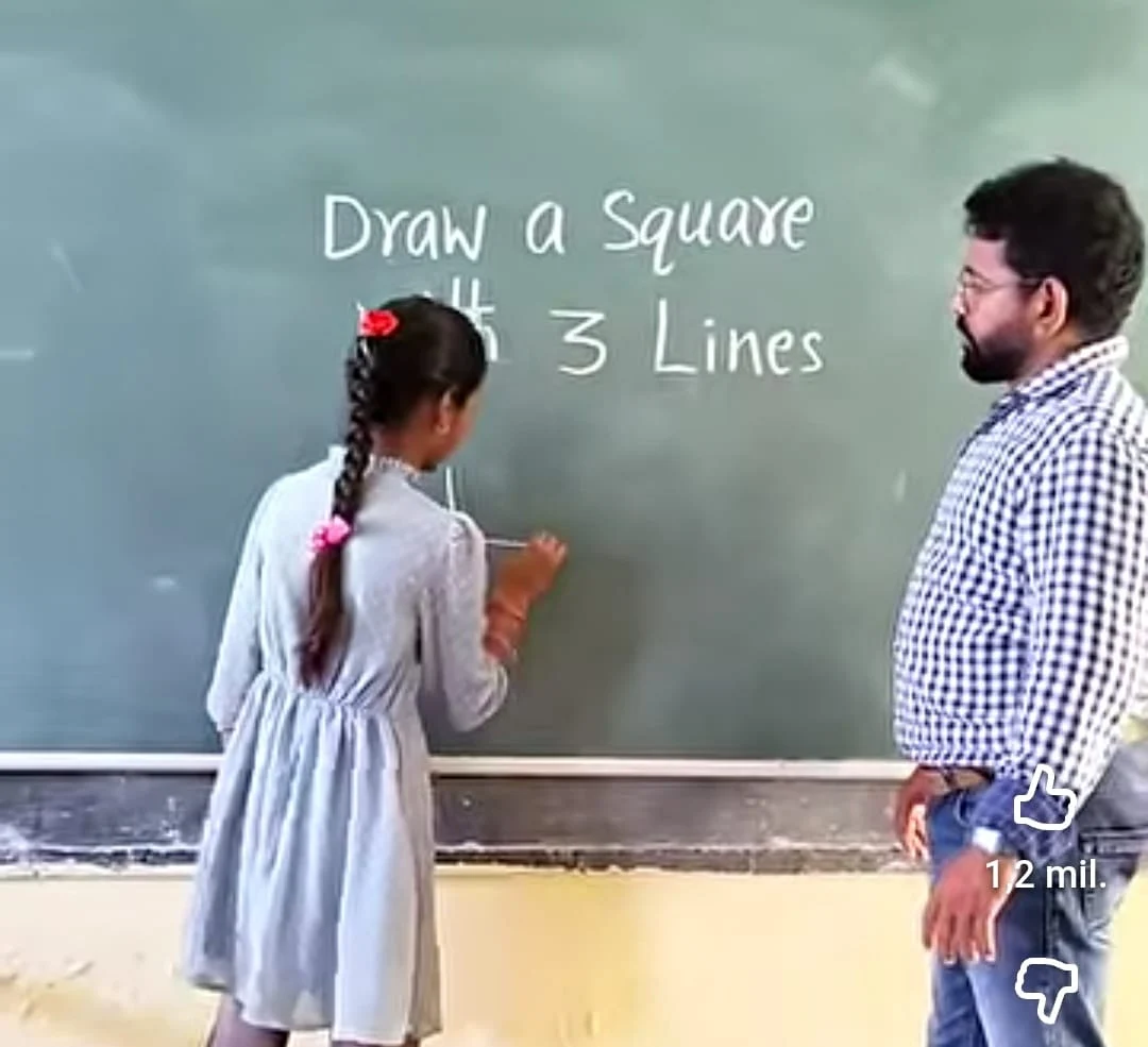 Un profesor le-a cerut elevilor să deseneze un pătrat cu trei linii. Un singur copil a rezolvat problema în mod fascinant