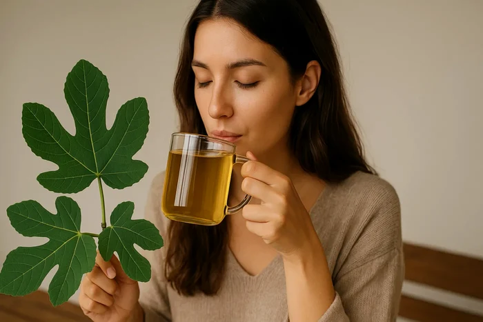 Ceai și sirop de frunze de smochin făcut în casă.