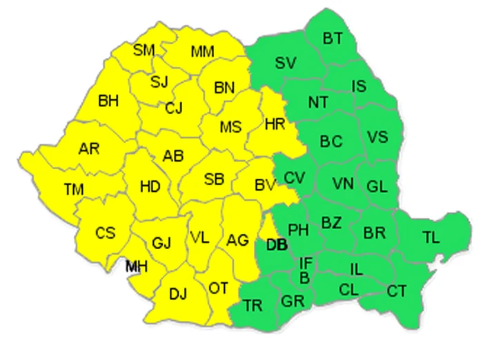 ANM a emis cod galben de ploi in 20 de judete