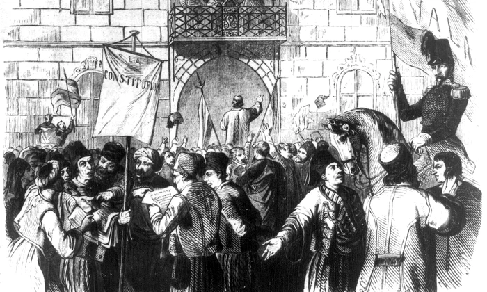 Promulgarea Constituției de la 1948 în Țara Românească. Litografie de epocă (© Wikimedia Commons)