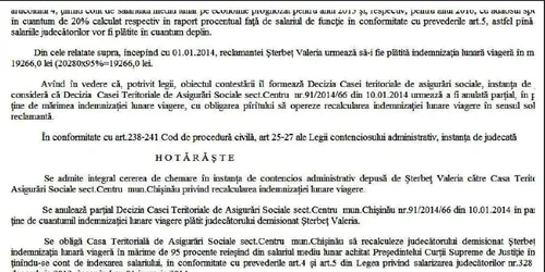 Extras din decizia judecatoriei Centru privind pensia Strebet FOTO adevarul