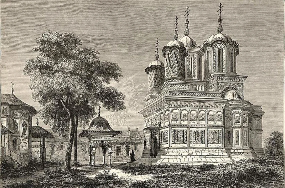 Aspectul iniţial al mânăstirii, înaintea restaurării din 1875–1886 / Dieudonné Auguste Lancelot