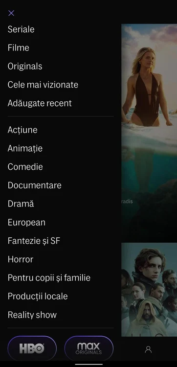 Interfața de căutare HBO Max