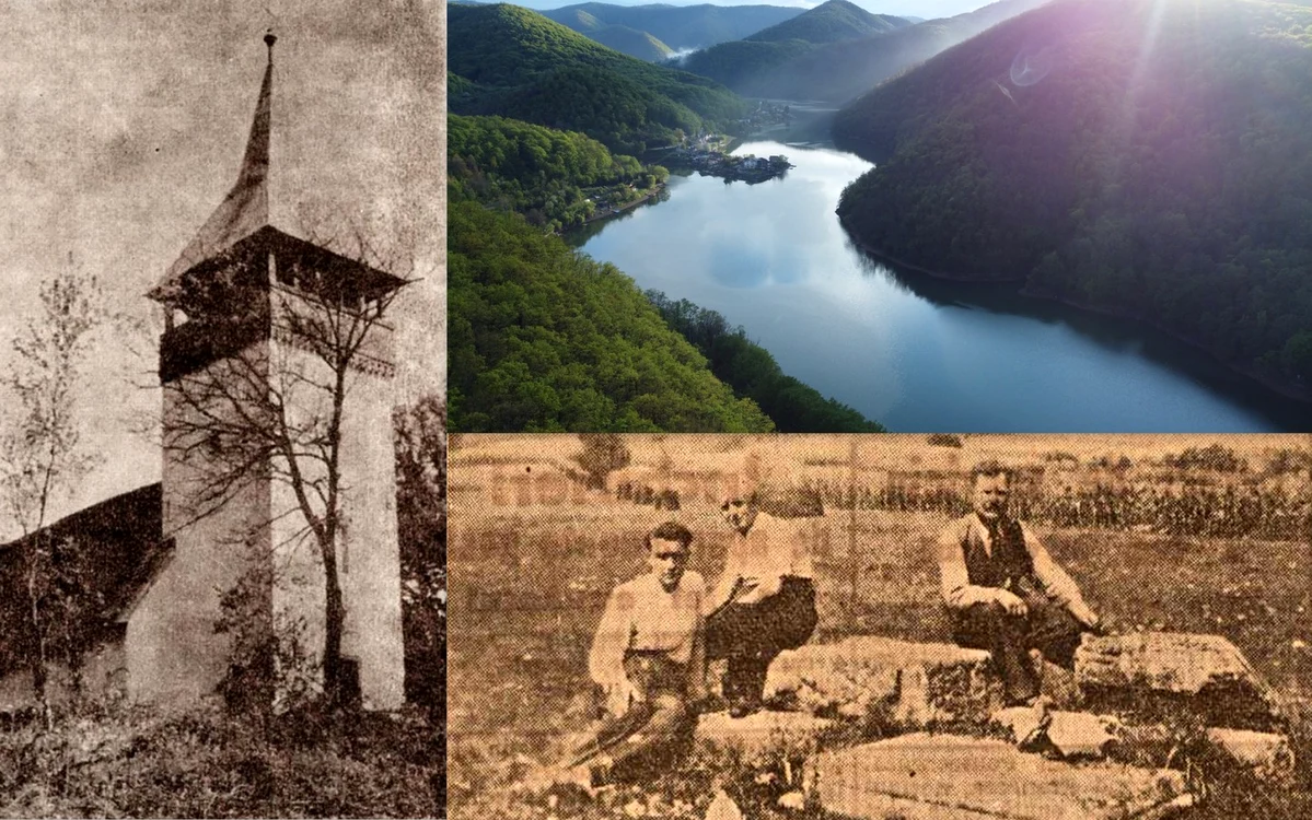 Satul Cinciș în anii '30. Foto, ziarul Dimineața, și Lacul Cinciș. Foto: Daniel Guță