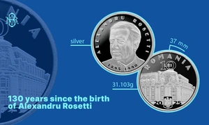 Monedă de argint cu tema „130 de ani de la nașterea lui Alexandru Rosetti”, lansată de Banca Națională a României
